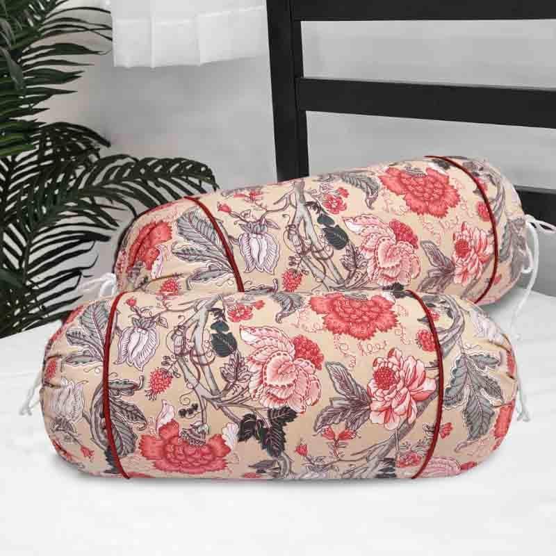 Buy Begonias Bolster Cover - Set Of Two - Pink Bolster Covers from Vaaree