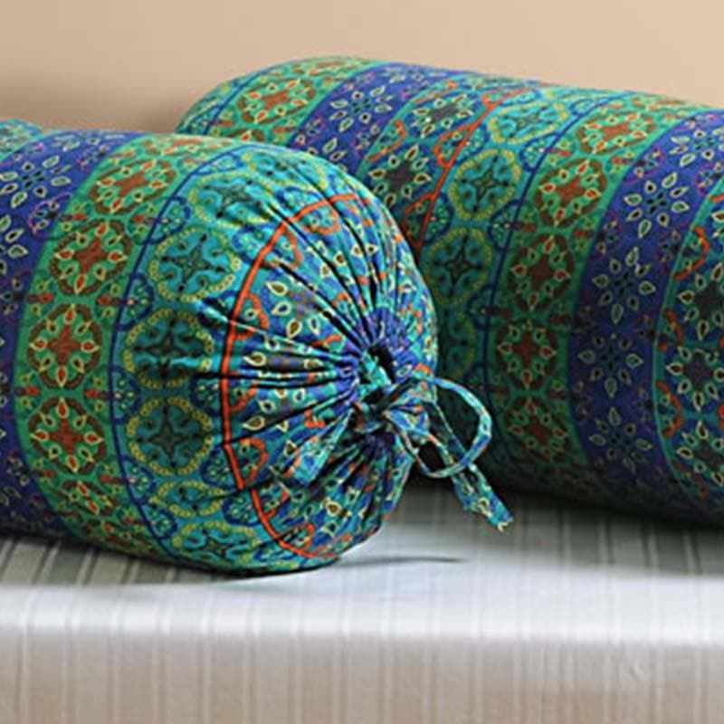 Buy Festive Turquoise Bolster Cover - Set Of Two Bolster Covers from Vaaree