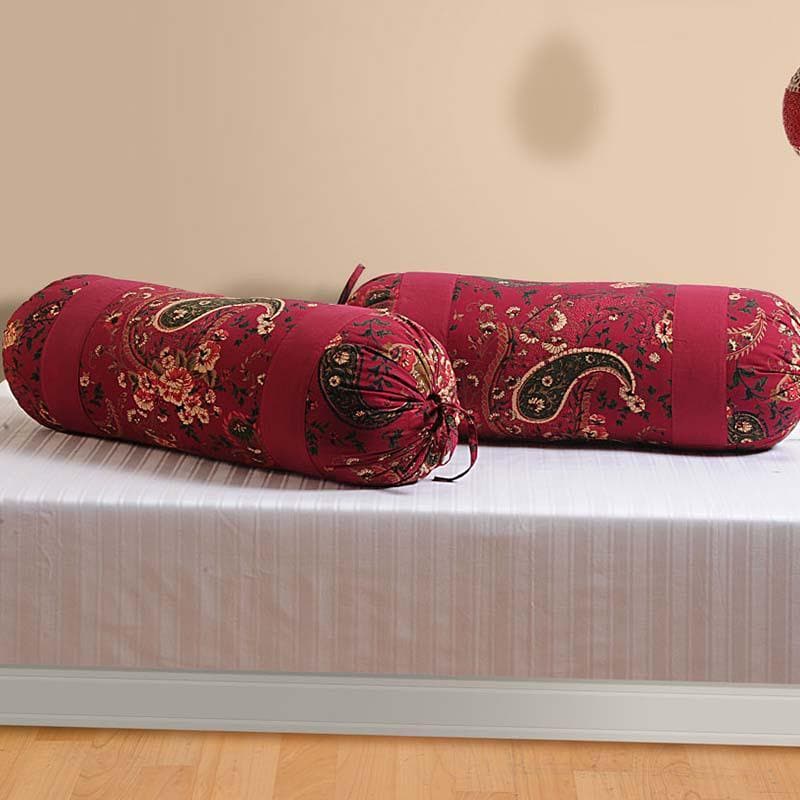 Buy Maroon Maestro Bolster Cover -Set Of Two Bolster Covers from Vaaree