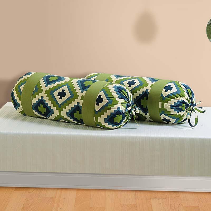 Buy Nature’s Green Bolster Cover Set - Set Of Two Bolster Covers from Vaaree