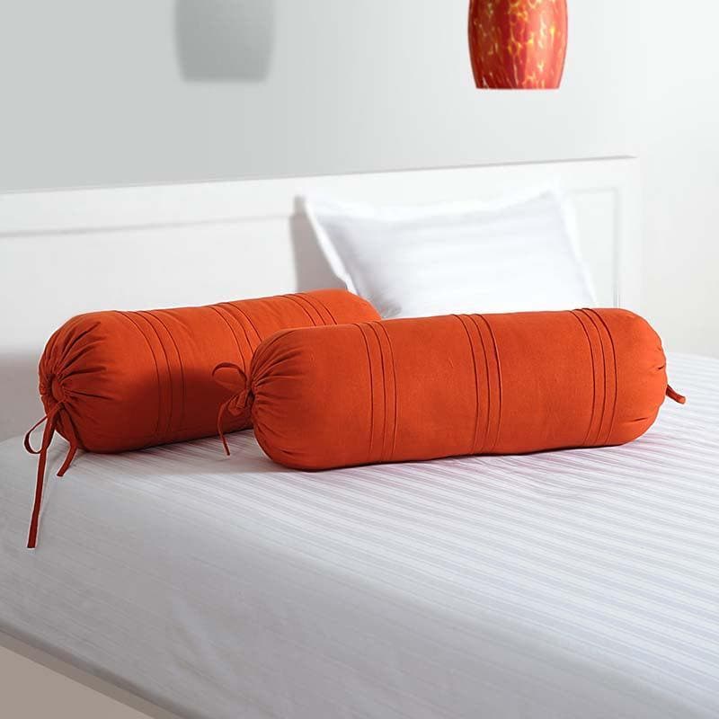 Buy Orange Comfort Bolster Cover - Set Of Two Bolster Covers from Vaaree