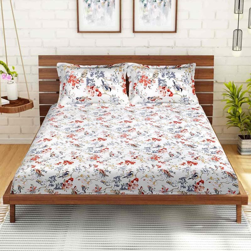 Buy Blossoming Buds Bedsheet - Orange & Grey at Vaaree online | Beautiful Bedsheets to choose from