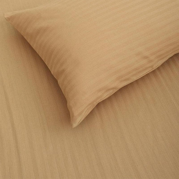 Buy Classic Sateen Striped Bedsheet (Ochre) at Vaaree online | Beautiful Bedsheets to choose from