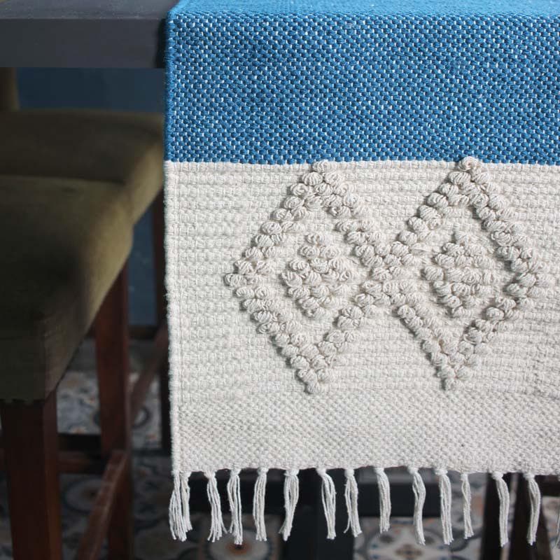 Buy French Cyan & Pearl Woven Table Runner at Vaaree online | Beautiful Table Runner to choose from