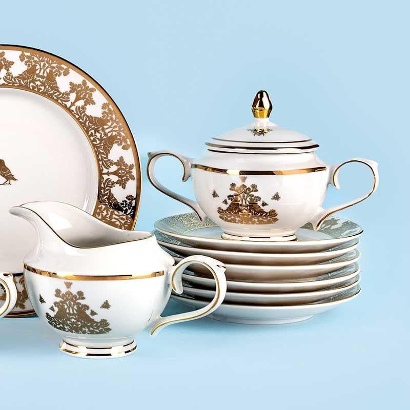 Buy Golden Bird Tea Set With Snacks Service at Vaaree online | Beautiful Tea Set to choose from