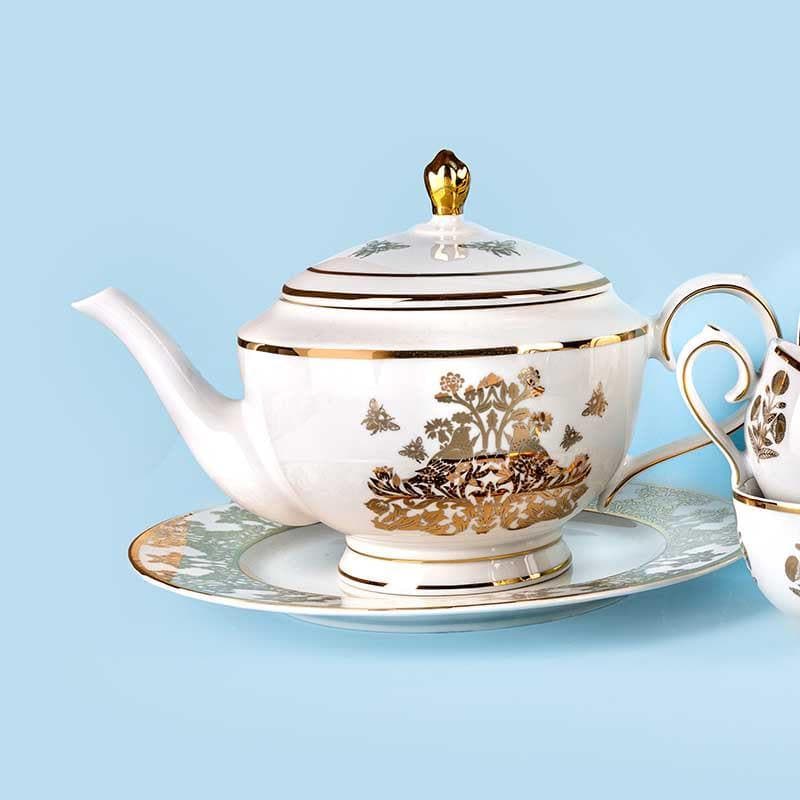 Buy Golden Bird Tea Set With Snacks Service at Vaaree online | Beautiful Tea Set to choose from
