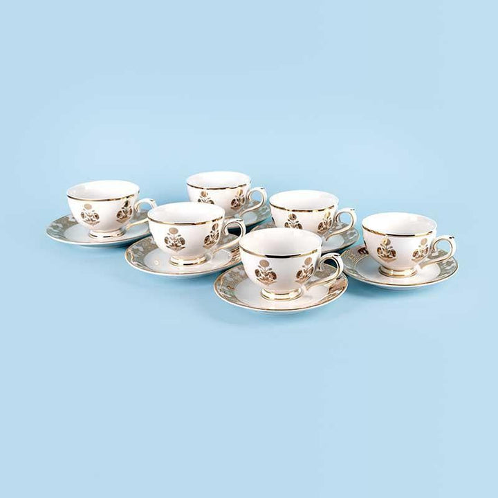 Buy Golden Flower Cup & Saucer - Set of Six at Vaaree online | Beautiful Tea Cup to choose from