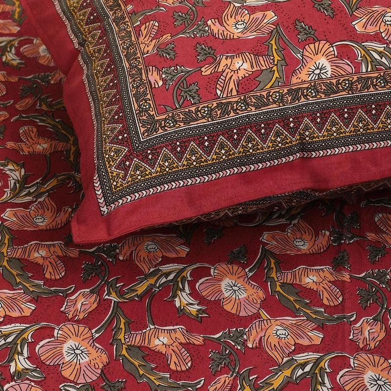 Buy Red Rustic Floral Bedsheet Bedsheets from Vaaree