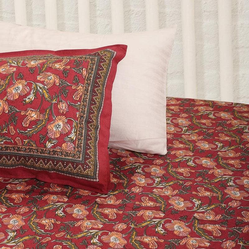 Buy Red Rustic Floral Bedsheet Bedsheets from Vaaree