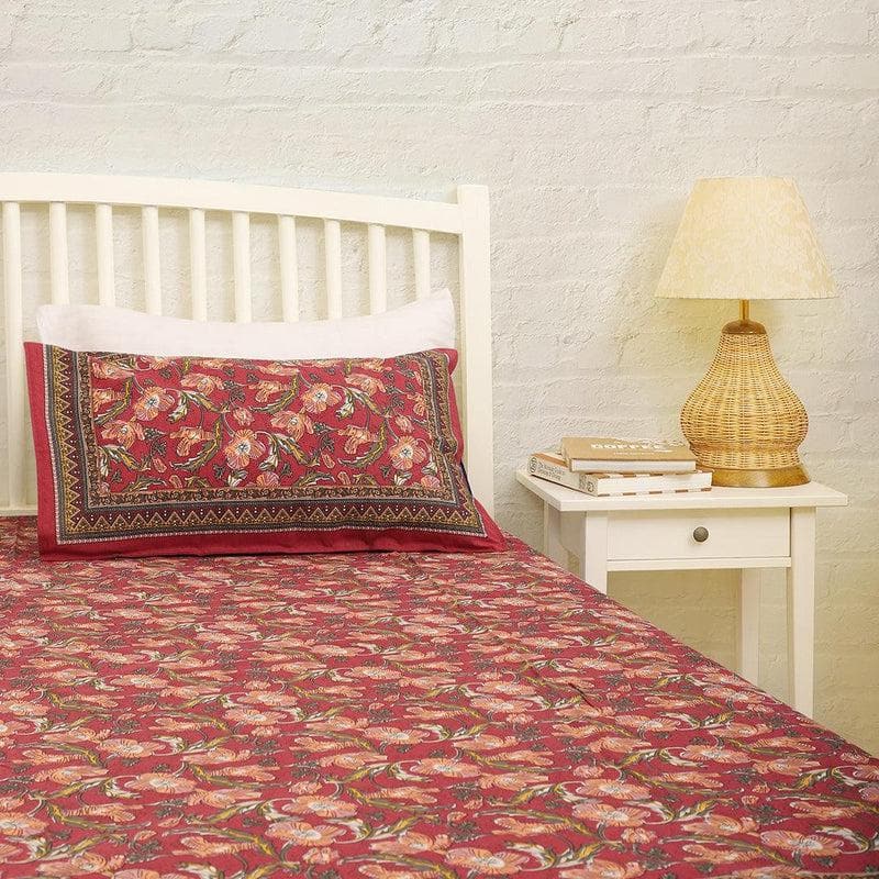 Buy Red Rustic Floral Bedsheet Bedsheets from Vaaree