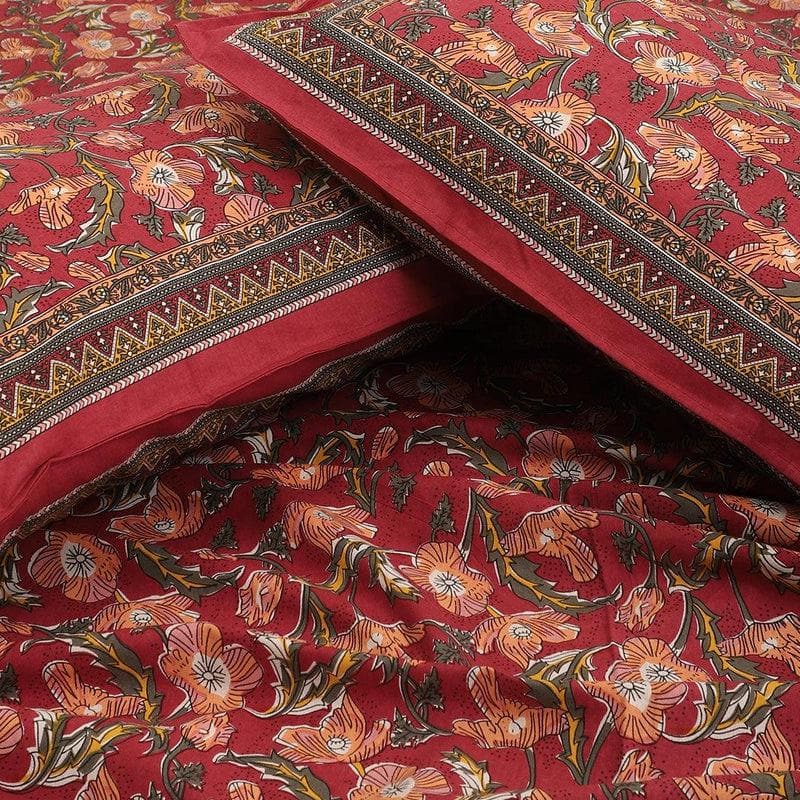 Buy Red Rustic Floral Bedsheet Bedsheets from Vaaree