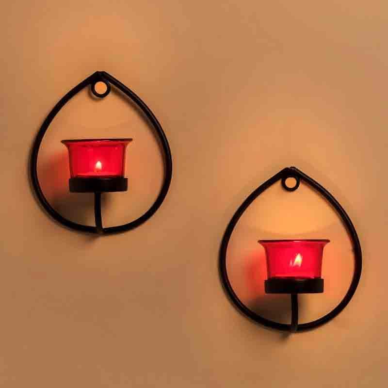 Buy Aureate Candle Holder - Black & Red - Set Of Two Candle Holders from Vaaree