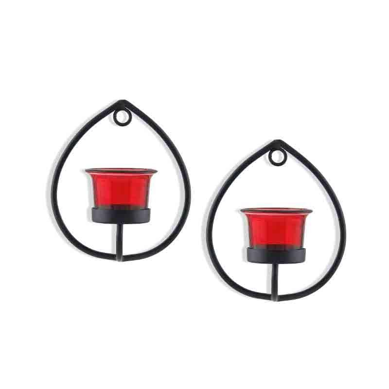 Buy Aureate Candle Holder - Black & Red - Set Of Two Candle Holders from Vaaree