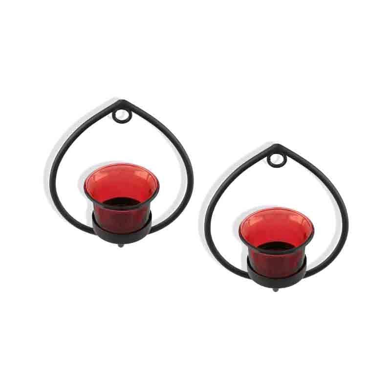 Buy Aureate Candle Holder - Black & Red - Set Of Two Candle Holders from Vaaree