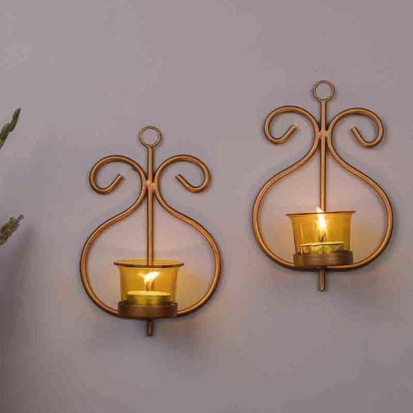 Buy Aureate Candle Holder - Golden - Set Of Two Candle Holders from Vaaree