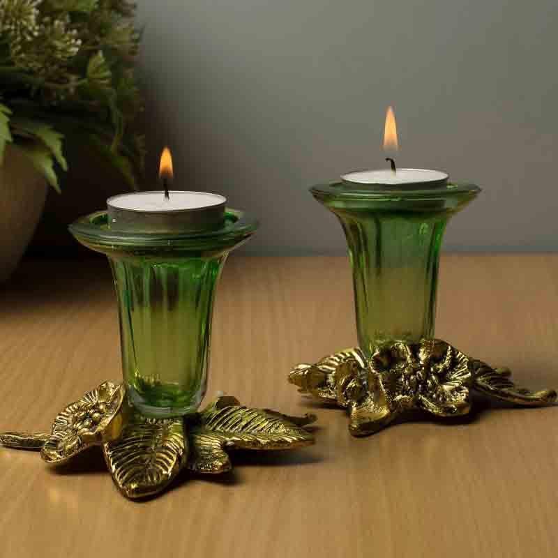 Buy Grapevine Candle Holder - Green & Gold - Set Of Two Candle Holders from Vaaree