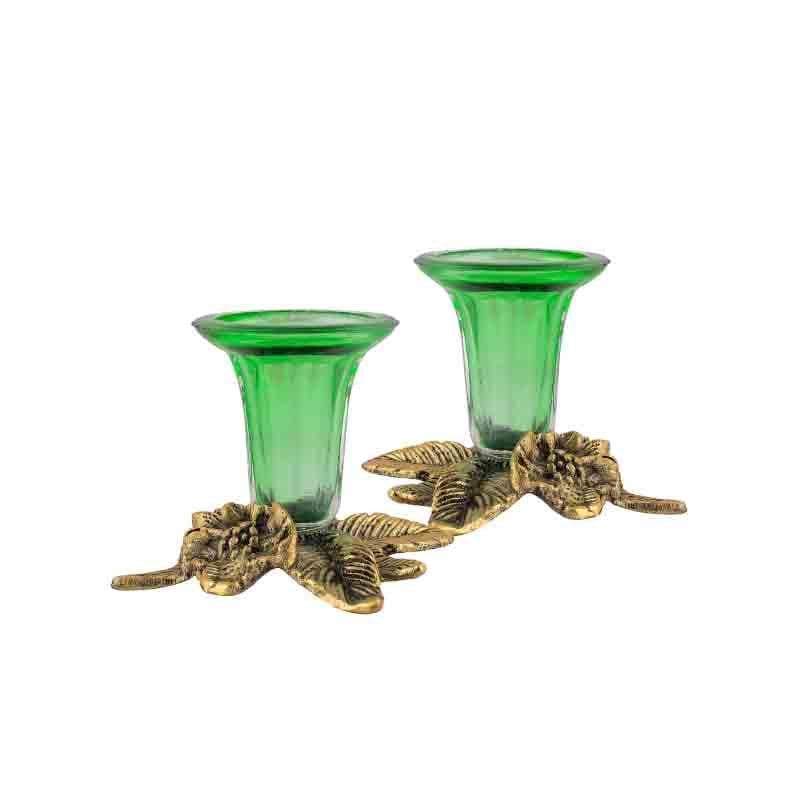 Buy Grapevine Candle Holder - Green & Gold - Set Of Two Candle Holders from Vaaree