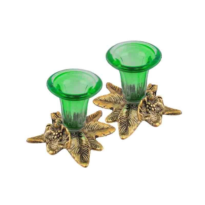 Buy Grapevine Candle Holder - Green & Gold - Set Of Two Candle Holders from Vaaree