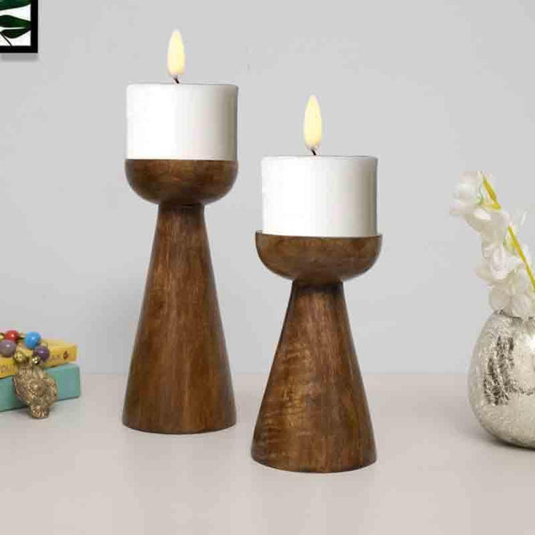 Candle Holder - Riga Wooden Candle Stand - Set Of Two