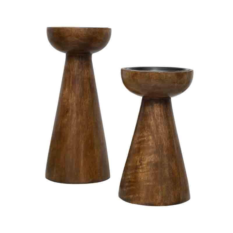 Buy Riga Wooden Candle Stand - Set Of Two Candle Holders from Vaaree