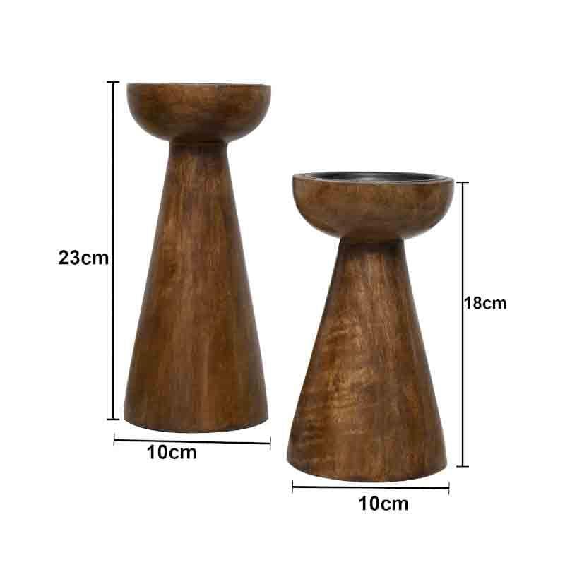 Buy Riga Wooden Candle Stand - Set Of Two Candle Holders from Vaaree