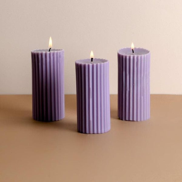 Buy Candles - Lavender Fields Ribbed Pillar Candles - Set Of 3 at Vaaree online