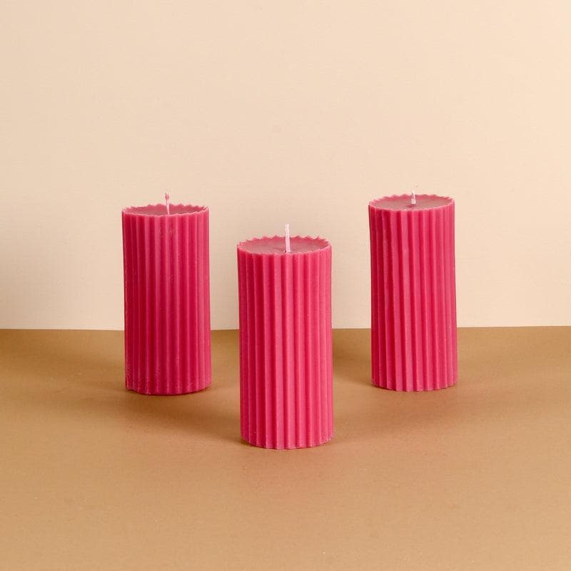 Buy Pink Meadows Ribbed Pillar Candles - Set Of 3 Candles from Vaaree