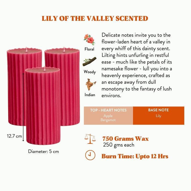 Buy Pink Meadows Ribbed Pillar Candles - Set Of 3 Candles from Vaaree