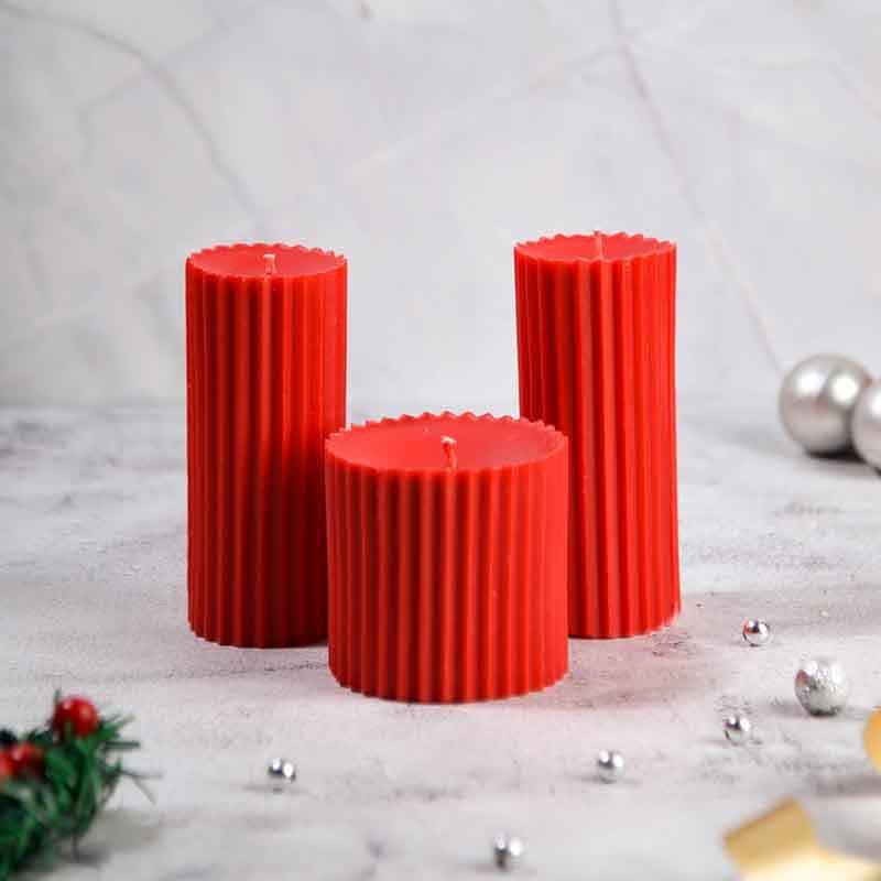 Buy Red Christmas Trio Pillar Candle- Set Of Three Candles from Vaaree