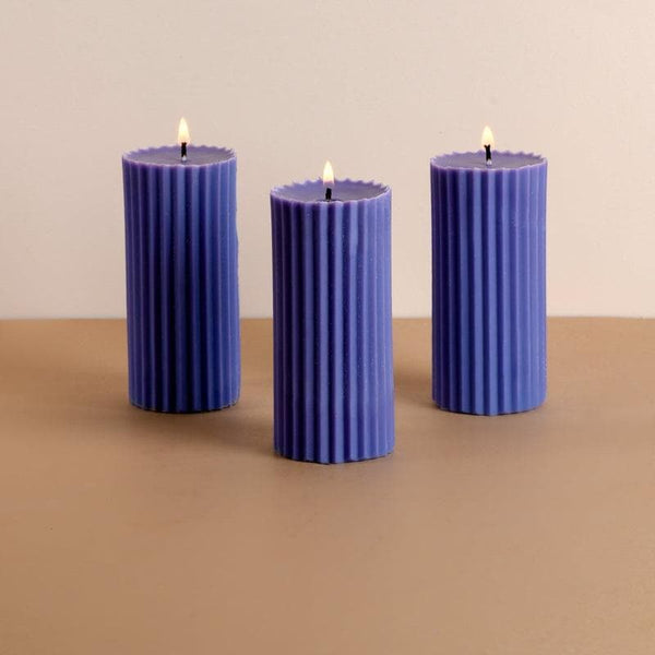 Buy Violet Roses Ribbed Pillar Candles - Set Of 3 Candles from Vaaree