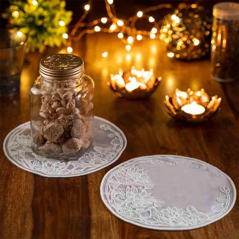 Buy Embroidered French Doily Lotus Coasters - Set Of Six Coasters from Vaaree