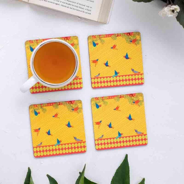 Coaster - Gond Art Wooden Square Coaster - Set Of Four