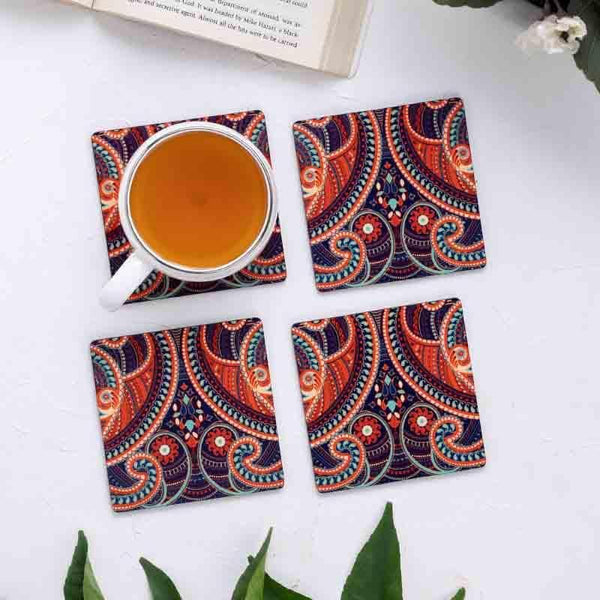 Coaster - Illuminating Paisley Wooden Square Coaster - Set Of Four