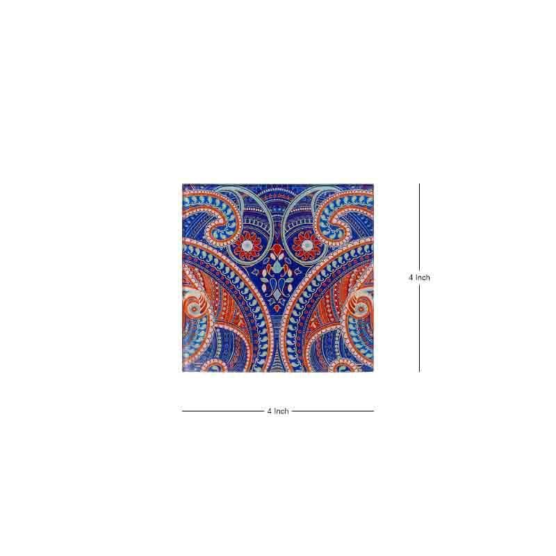 Buy Illuminating Paisley Wooden Square Coaster - Set Of Four Coasters from Vaaree