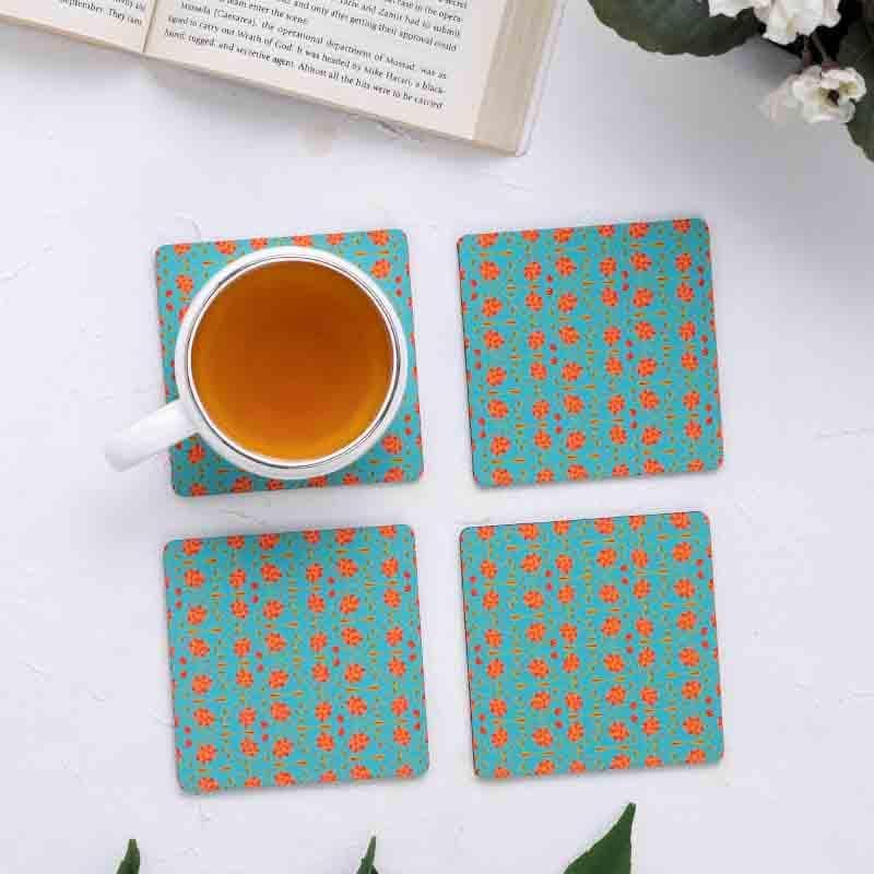 Coaster - Magnate Mughal Floral Blue Square Coasters - Set Of Four