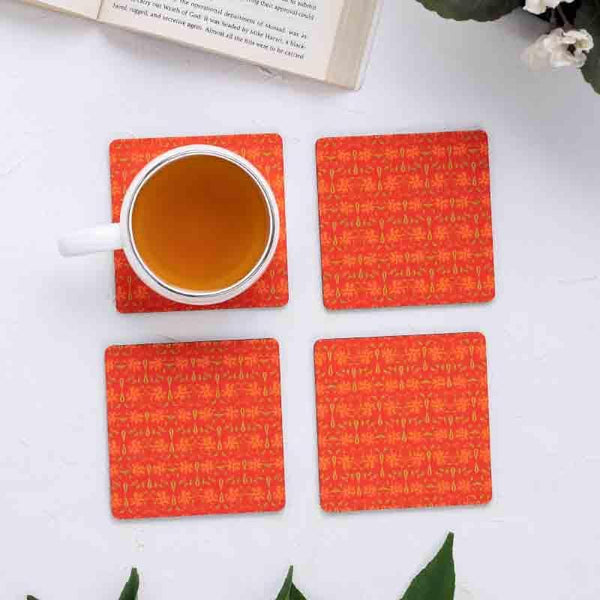 Coaster - Magnate Mughal Floral Red Square Coasters - Set Of Four