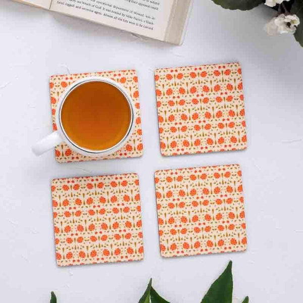 Coaster - Magnate Mughal Floral White Square Coasters - Set Of Four