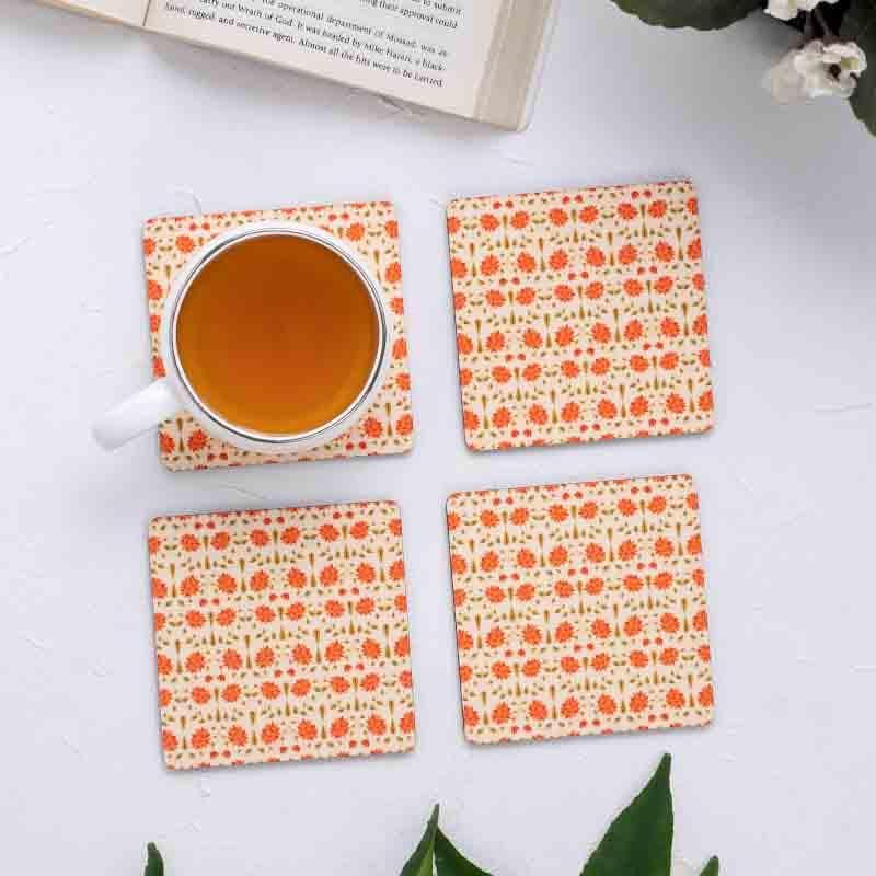 Buy Magnate Mughal Floral White Square Coasters - Set Of Four Coasters from Vaaree