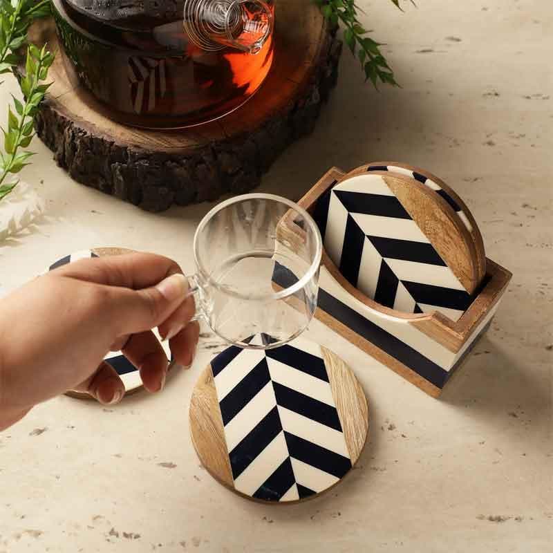 Coaster - Monochrome Chevron Wooden Coaster - Set Of Four