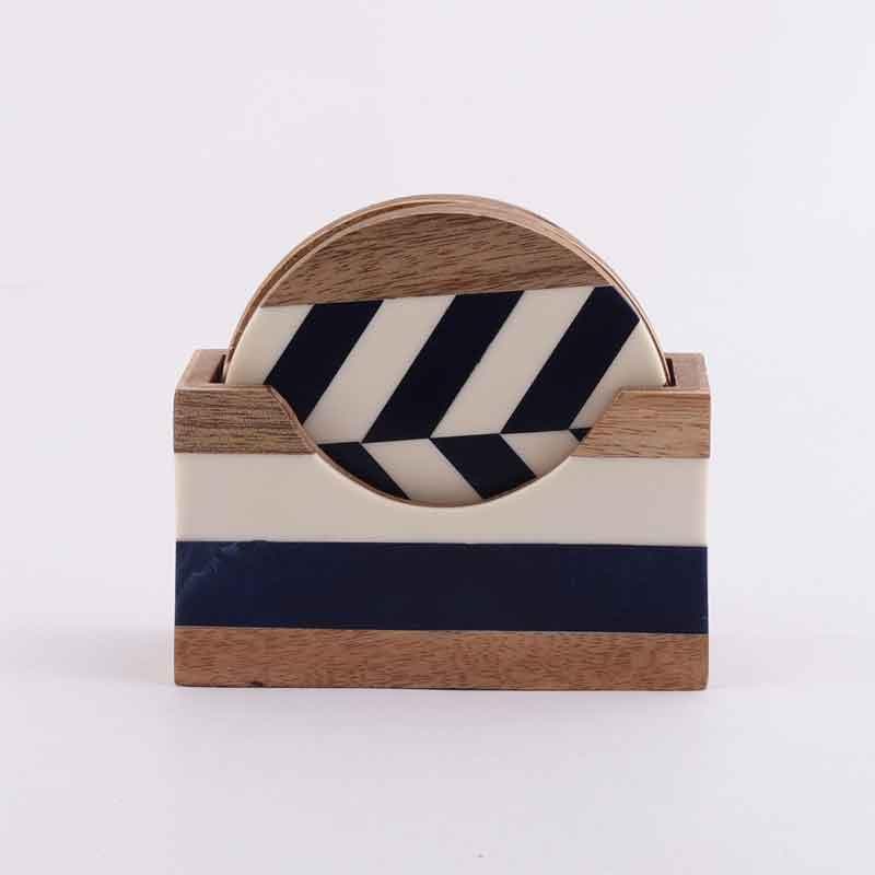 Coaster - Monochrome Chevron Wooden Coaster - Set Of Four