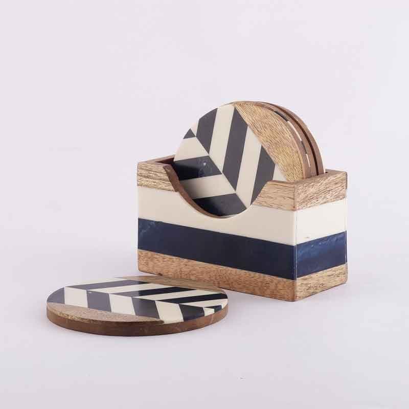 Buy Monochrome Chevron Wooden Coaster - Set Of Four Coasters from Vaaree