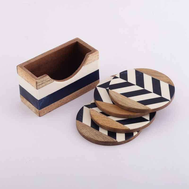 Coaster - Monochrome Chevron Wooden Coaster - Set Of Four