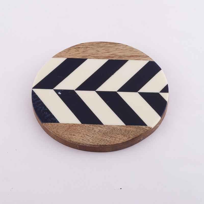 Coaster - Monochrome Chevron Wooden Coaster - Set Of Four