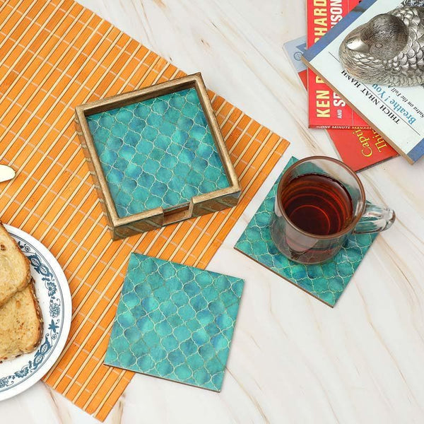 Coaster - Ombre Checkered Coasters - Aqua - Set Of Four