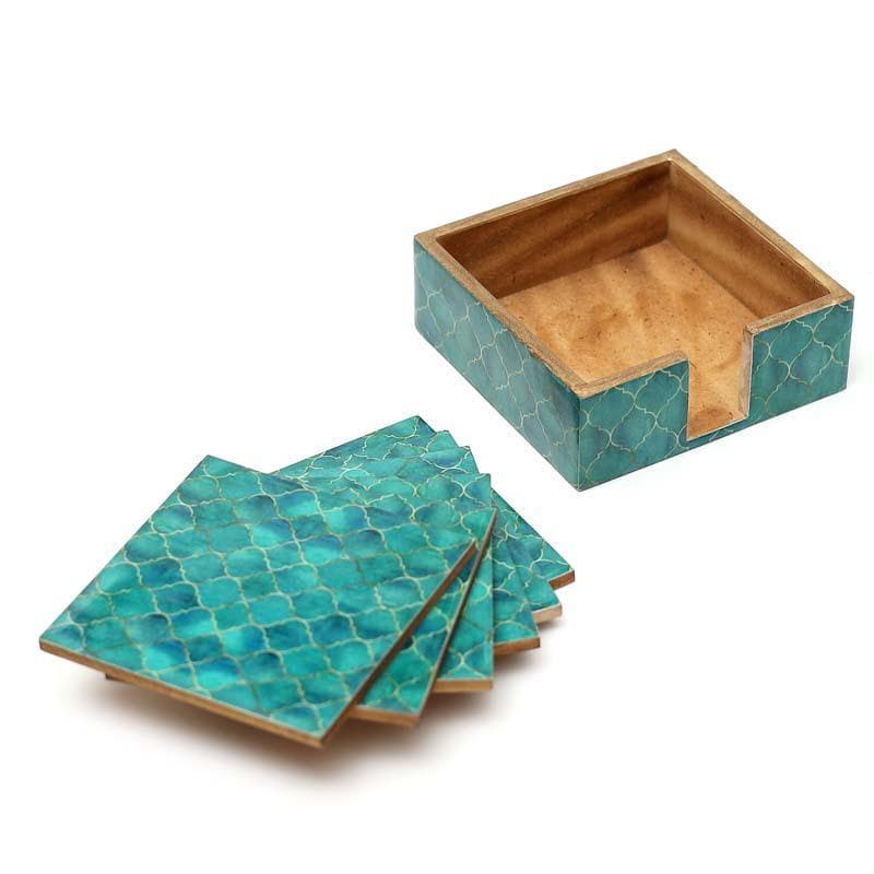 Buy Ombre Checkered Coasters - Aqua - Set Of Four Coasters from Vaaree