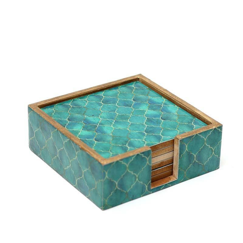 Buy Ombre Checkered Coasters - Aqua - Set Of Four Coasters from Vaaree