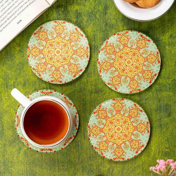 Coaster - Ornate Mughal Glass Round Coaster - Set Of Four