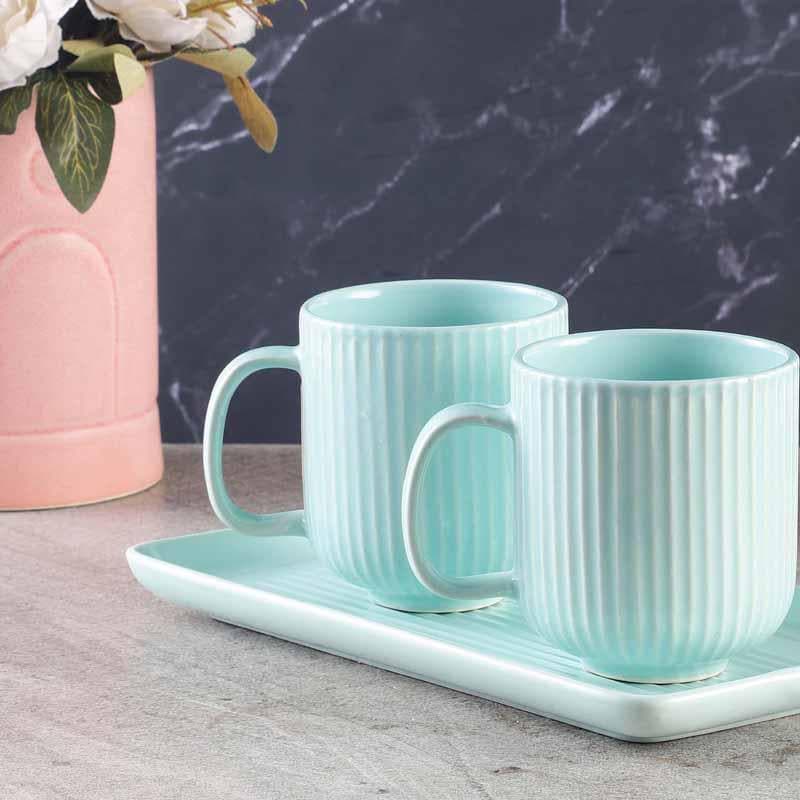 Buy Ribbed Raves Mug With Tray (Aqua) - Set Of Two Coffee & Tea Mug from Vaaree