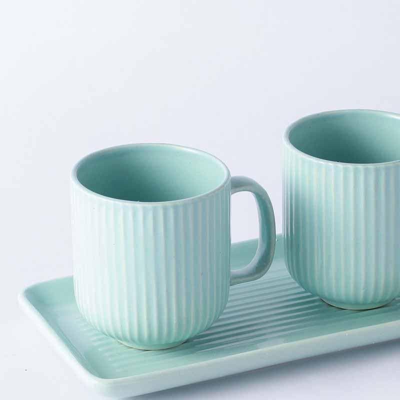 Buy Ribbed Raves Mug With Tray (Aqua) - Set Of Two Coffee & Tea Mug from Vaaree