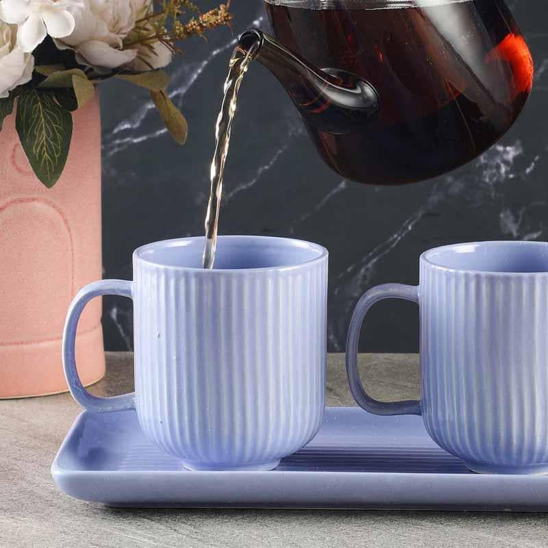 Coffee & Tea Mug - Ribbed Raves Mug With Tray (Lilac) - Set Of Two